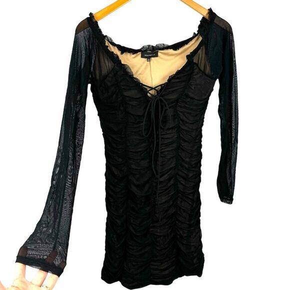 Majorelle Jardin Darling Ruched Dress in Black Lace Up Front Bodycon Size Large - Picture 4 of 15